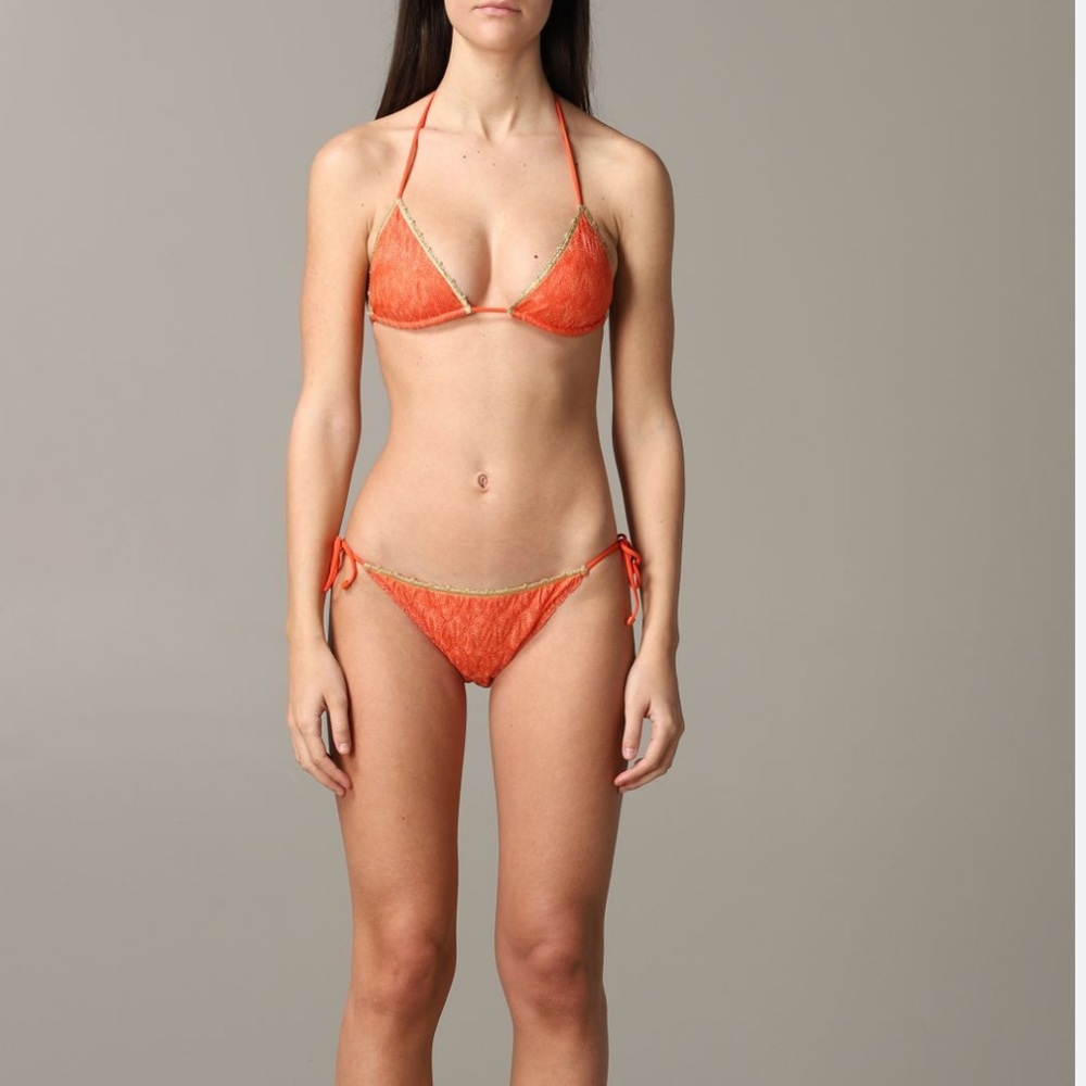 NWT!!!!! Missoni Mare  knit crochet bikini set orange with gold trim